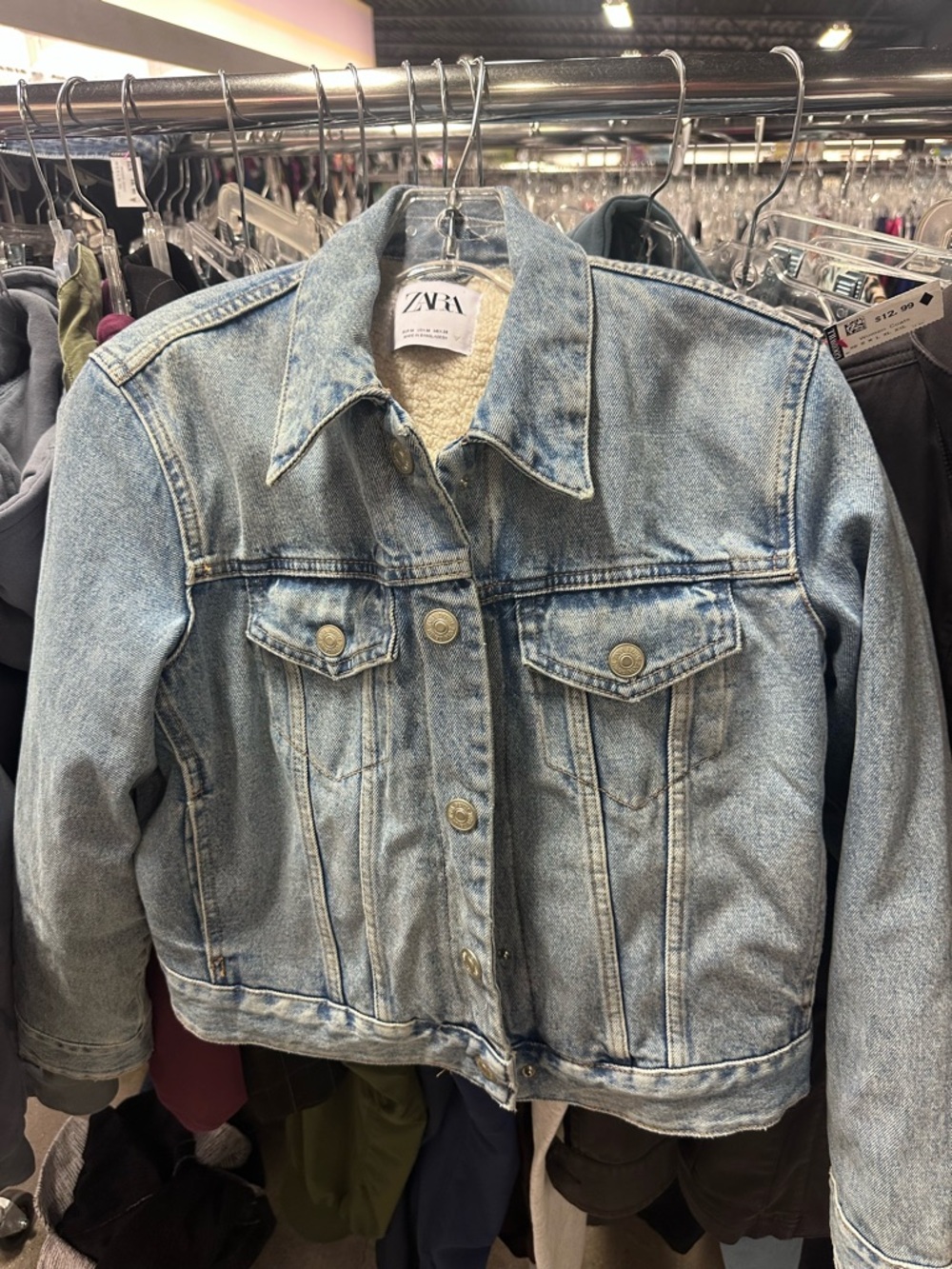 ZARA Light Blue Denim Jacket with Sherpa Collar